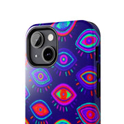 Trippy Neon Evil Eye Protective Tough Phone Case LavenderCeleste