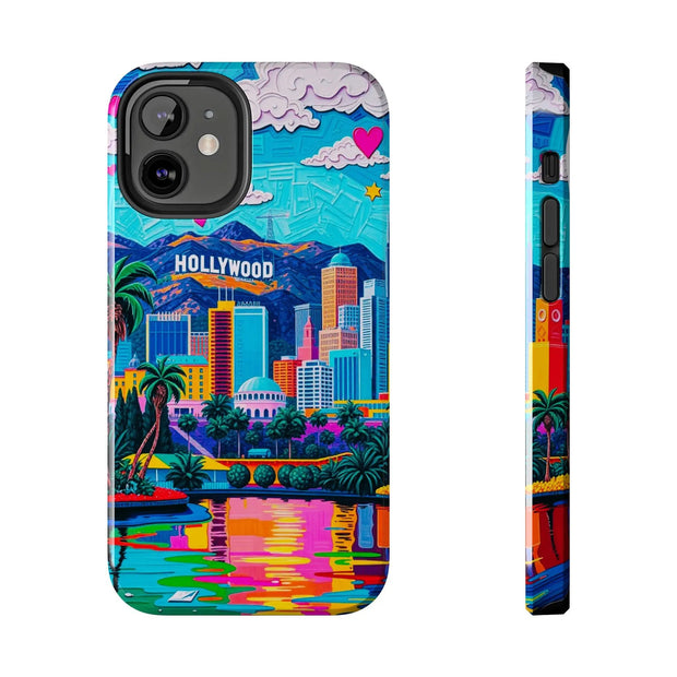 Los Angeles Hollywood Skyline Tough Phone Case – Vibrant Pop Art City Design - LavenderCeleste
