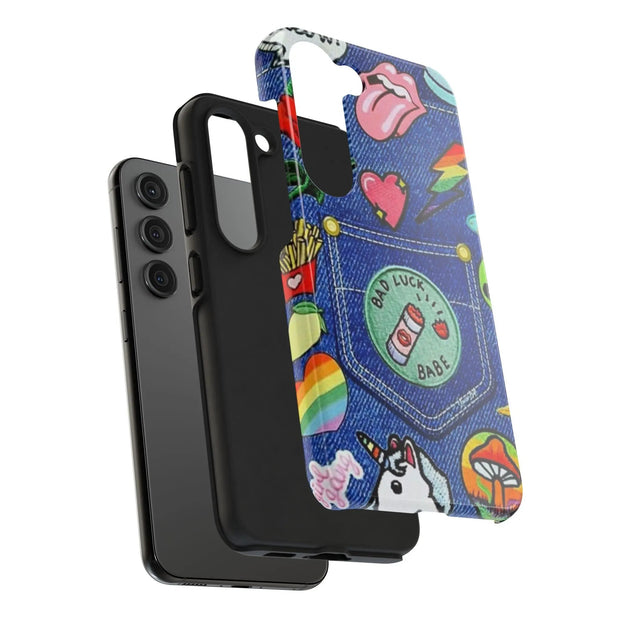 Retro Kidcore Denim Patch Tough Phone Case LavenderCeleste