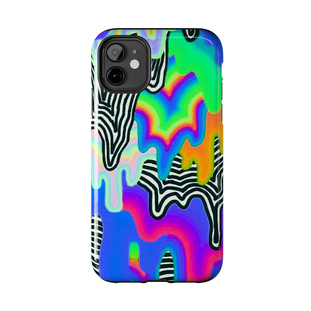 Trippy Technicolor Drip Retro Tough Phone Case LavenderCeleste