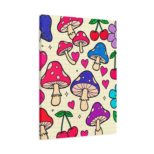 Kawaii Mushroom Cherry Flower Matte Canvas Print LavenderCeleste