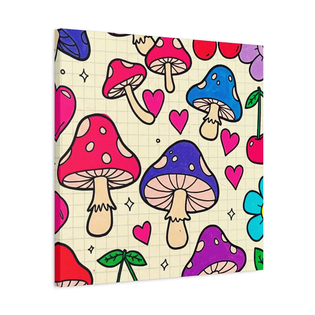 Kawaii Mushroom Cherry Flower Matte Canvas Print LavenderCeleste