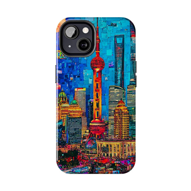 Shanghai Skyline Collage Pop Art Tough Phone Case LavenderCeleste