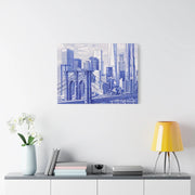 New York City Toile Art – Blue Scenic Skyline Matte Canvas Printify