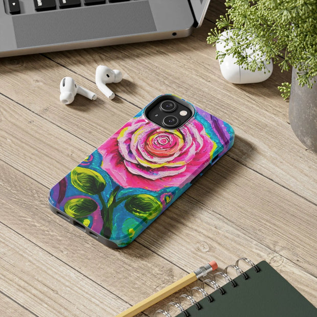 Vibrant Pink Rose Abstract Tough Phone Case LavenderCeleste