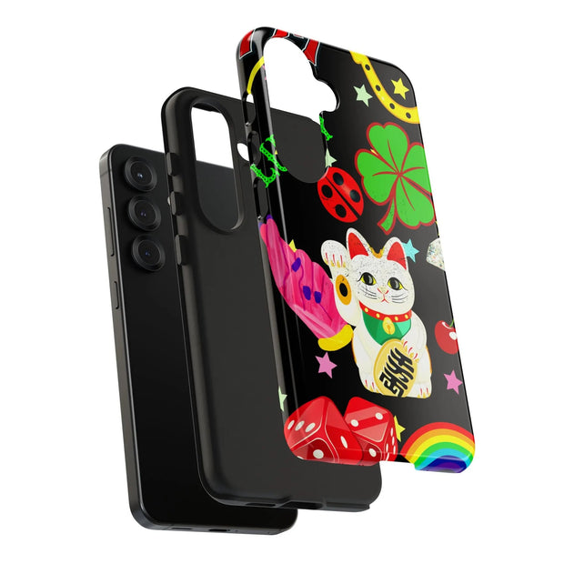 Lucky Symbols Tough Phone Case – 777 Dice Rainbow Maneki Neko Design - LavenderCeleste