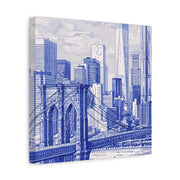 New York City Toile Art – Blue Scenic Skyline Matte Canvas LavenderCeleste