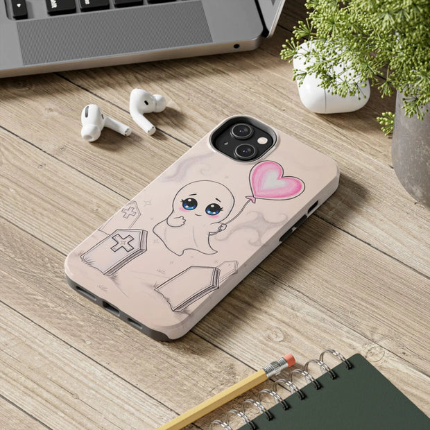 Sad Ghost with Heart Balloon Kawaii Tough Phone Case LavenderCeleste