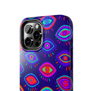 Trippy Neon Evil Eye Protective Tough Phone Case LavenderCeleste