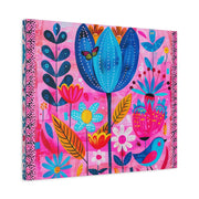 Whimsical Pink Blue Floral Matte Canvas Art - LavenderCeleste