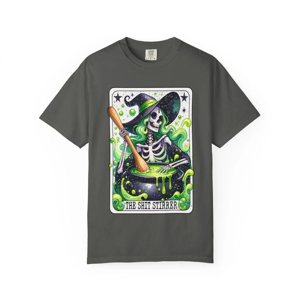 The Shit Stirrer Witch Skeleton Comfort Colors Tee LavenderCeleste