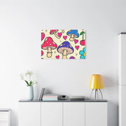 Kawaii Mushroom Cherry Flower Matte Canvas Print LavenderCeleste