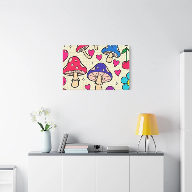 Kawaii Mushroom Cherry Flower Matte Canvas Print LavenderCeleste
