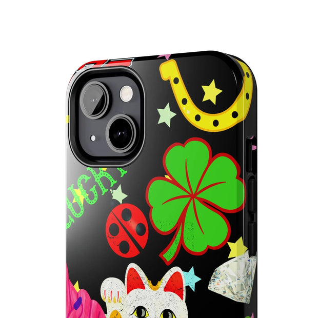 Lucky Symbols Tough Phone Case – 777 Dice Rainbow Maneki Neko Design - LavenderCeleste