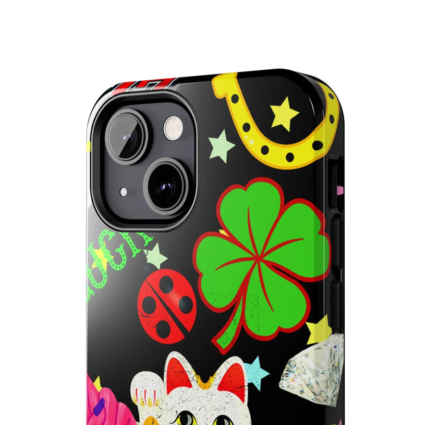 Lucky Symbols Tough Phone Case – 777 Dice Rainbow Maneki Neko Design - LavenderCeleste