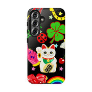 Lucky Symbols Tough Phone Case – 777 Dice Rainbow Maneki Neko Design - LavenderCeleste
