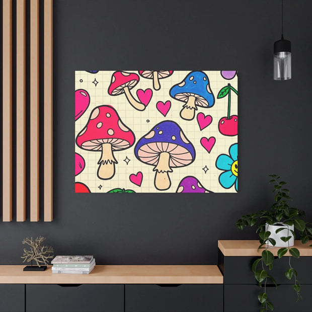 Kawaii Mushroom Cherry Flower Matte Canvas Print LavenderCeleste