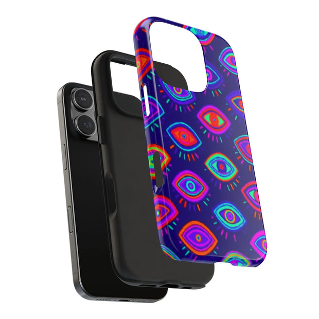 Trippy Neon Evil Eye Protective Tough Phone Case LavenderCeleste