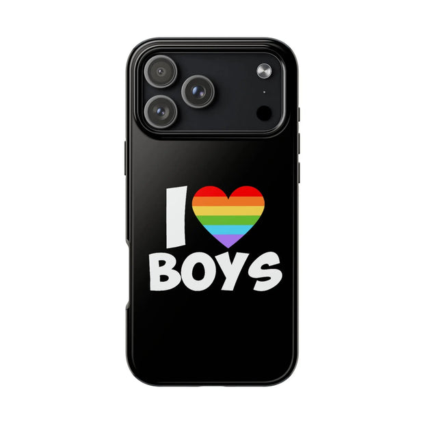 I Love Boys Pride Tough Phone Case – LGBTQ+ Rainbow Heart Design