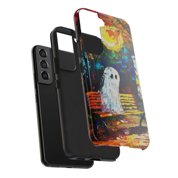 Lonely Ghost Tough Phone Case – Abstract Fall Park Bench Painting
