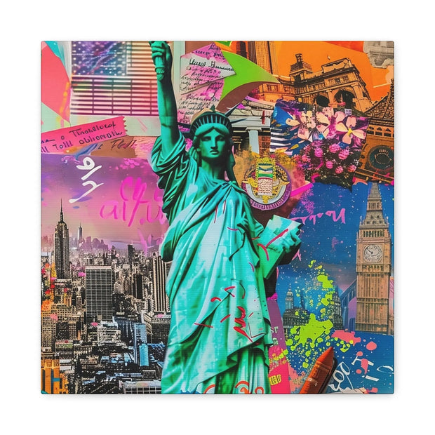 Vibrant New York Collage Matte Canvas – Statue of Liberty Pop Art Printify