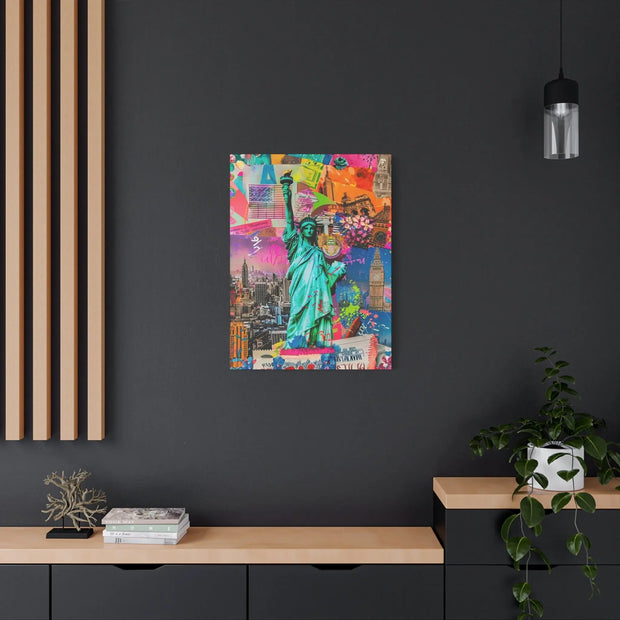 Vibrant New York Collage Matte Canvas – Statue of Liberty Pop Art Printify