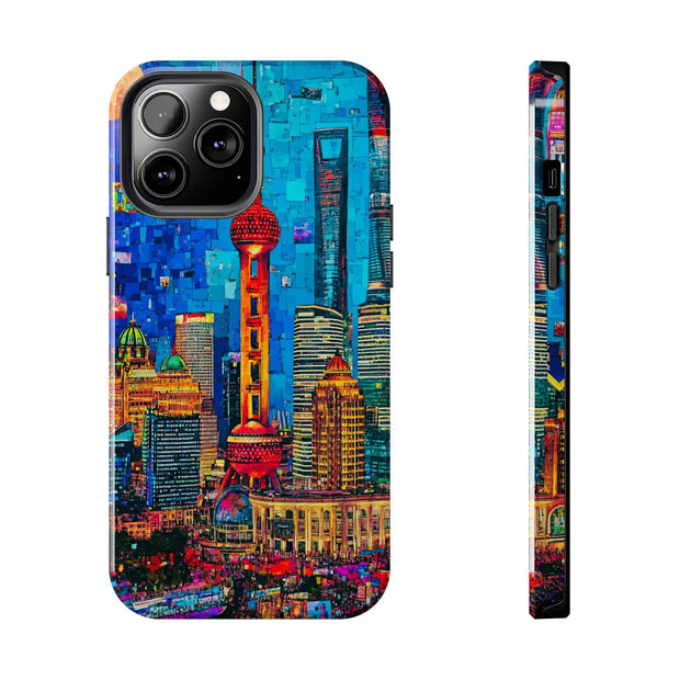 Shanghai Skyline Collage Pop Art Tough Phone Case LavenderCeleste