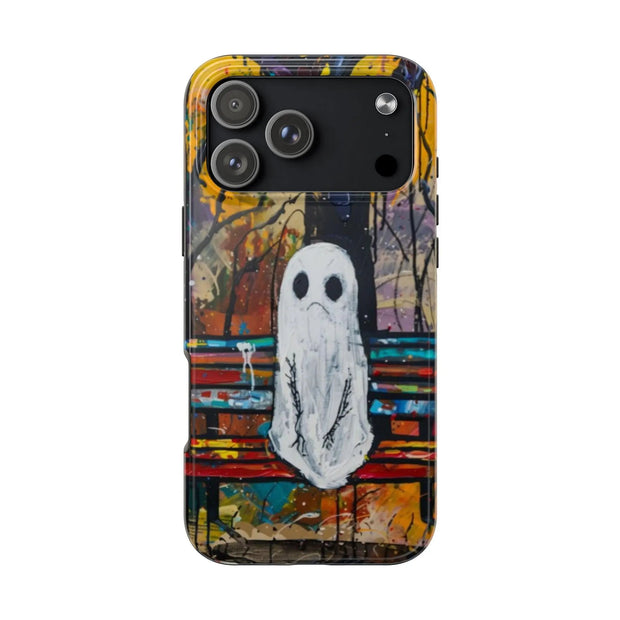 Sad Ghost on Park Bench Abstract Art Phone Case LavenderCeleste