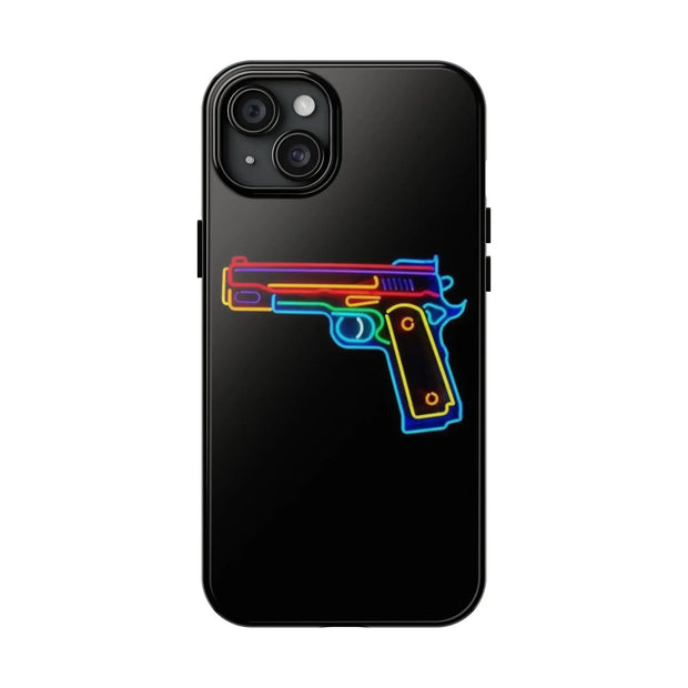 Neon Rainbow Gun Tough Phone Case – Bold Retro Vaporwave Aesthetic Printify