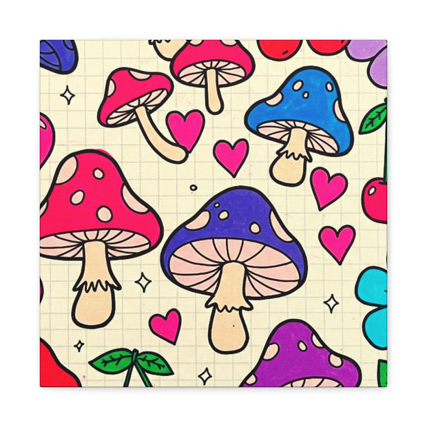 Kawaii Mushroom Cherry Flower Matte Canvas Print LavenderCeleste
