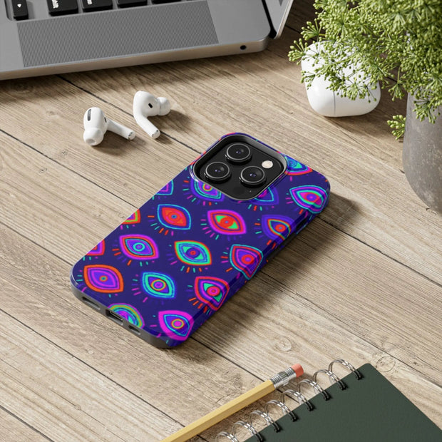 Trippy Neon Evil Eye Protective Tough Phone Case LavenderCeleste