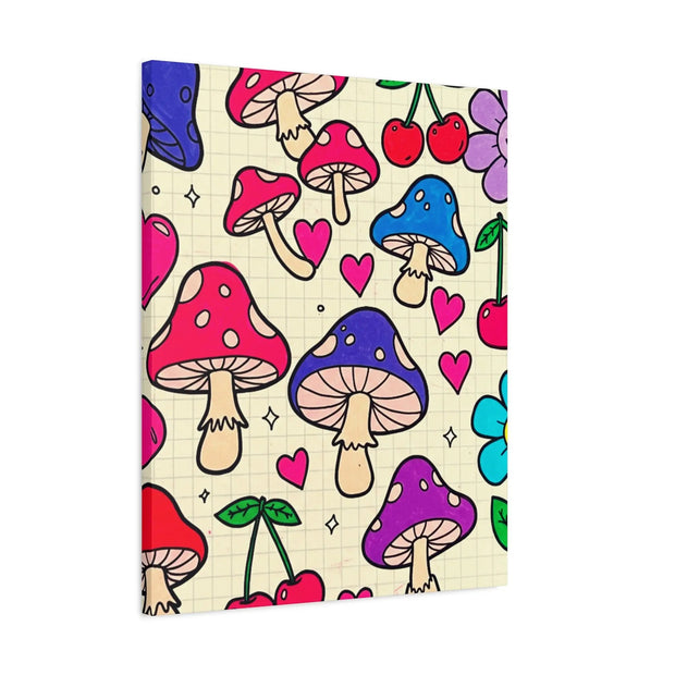 Kawaii Mushroom Cherry Flower Matte Canvas Print LavenderCeleste