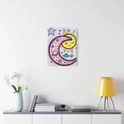 Kawaii Sun and Moon Doodle Matte Canvas Art Print LavenderCeleste