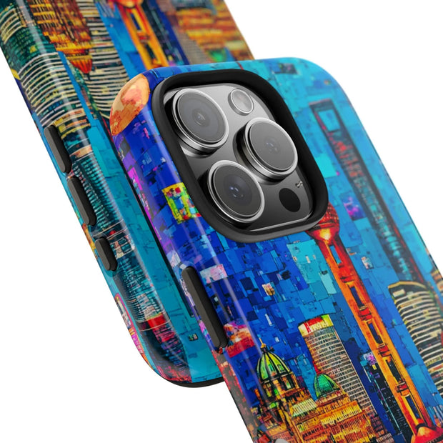 Shanghai Skyline Collage Pop Art Tough Phone Case LavenderCeleste