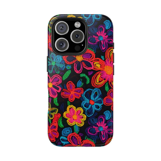 Neon Crochet Floral Tough Phone Case – Vibrant Retro Handmade Pattern Printify