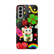 Lucky Symbols Tough Phone Case – 777 Dice Rainbow Maneki Neko Design - LavenderCeleste