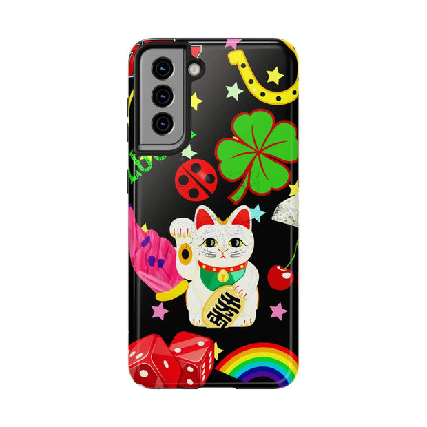 Lucky Symbols Tough Phone Case – 777 Dice Rainbow Maneki Neko Design - LavenderCeleste