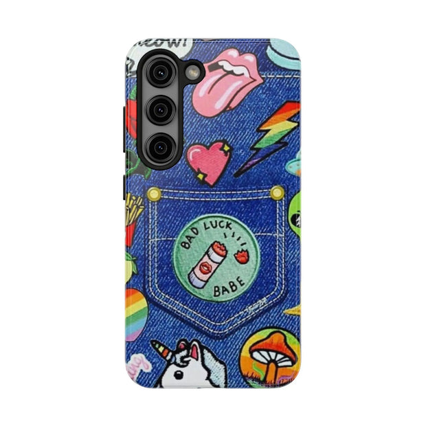Retro Kidcore Denim Patch Tough Phone Case LavenderCeleste