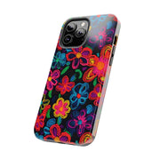 Neon Crochet Floral Tough Phone Case – Vibrant Retro Handmade Pattern Printify