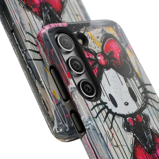 Goth Bow Cat Graffiti Pop Art Tough Phone Case LavenderCeleste