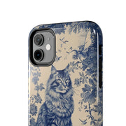 Maine Coon Toile Tough Phone Case – Vintage Blue Floral Cat Pattern - LavenderCeleste