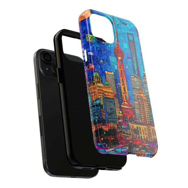 Shanghai Skyline Collage Pop Art Tough Phone Case LavenderCeleste
