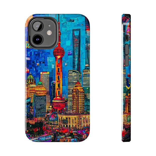 Shanghai Skyline Collage Pop Art Tough Phone Case LavenderCeleste