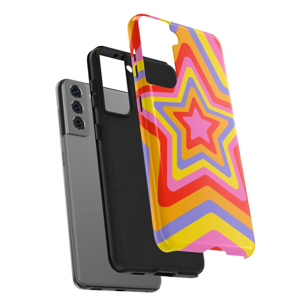 Retro Rainbow Star Groovy Tough Phone Case LavenderCeleste