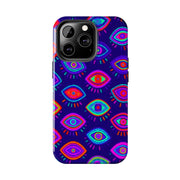 Trippy Neon Evil Eye Protective Tough Phone Case LavenderCeleste