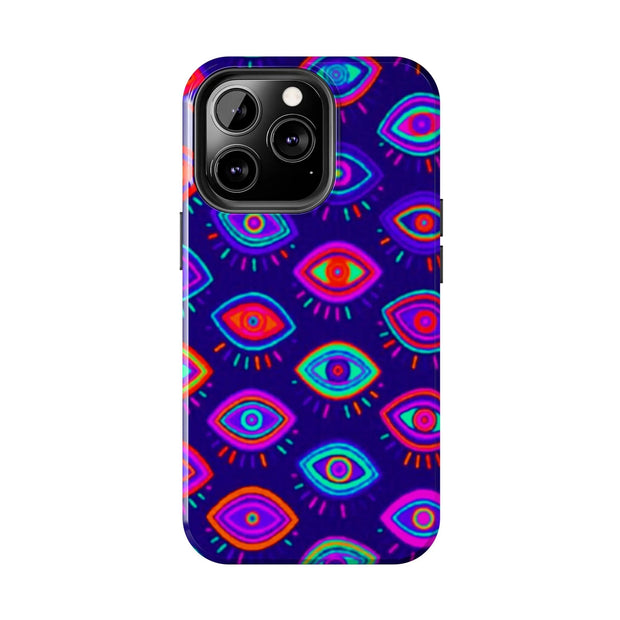 Trippy Neon Evil Eye Protective Tough Phone Case LavenderCeleste