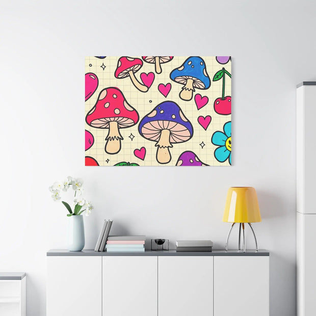 Kawaii Mushroom Cherry Flower Matte Canvas Print LavenderCeleste