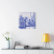 New York City Toile Art – Blue Scenic Skyline Matte Canvas LavenderCeleste