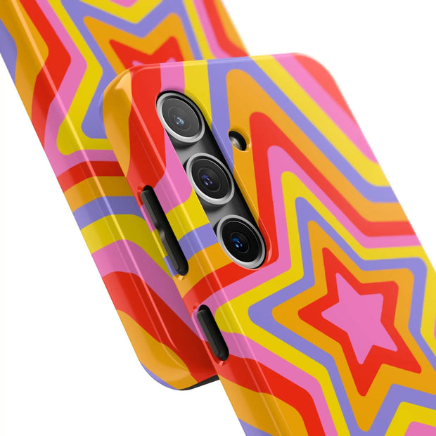 Retro Rainbow Star Groovy Tough Phone Case LavenderCeleste