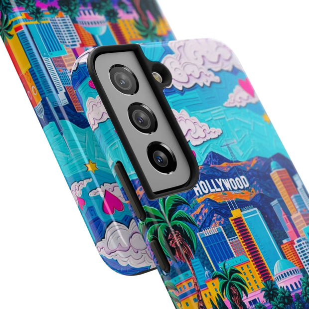 Los Angeles Hollywood Skyline Tough Phone Case – Vibrant Pop Art City Design - LavenderCeleste